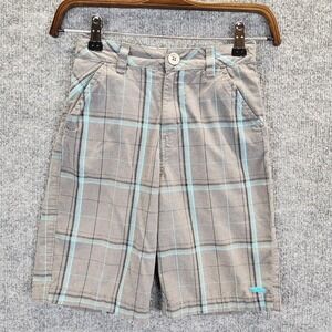 Tony Hawk Shorts Boys 7X Gray Blue Plaid Adjustable Waist Cotton Skate Outdoor
